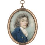 Plimer, Andrew: Miniatur Portrait eines langhaarigen jungen Mannes in bl...