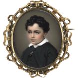 Glardon, Charles: Portrait Miniatur eines kleinen Jungen in dunkelgrauer J...