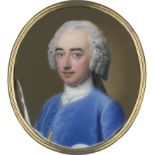 Rouquet, Jean André: Miniatur Portrait eines jungen Mannes in blauer Jacke