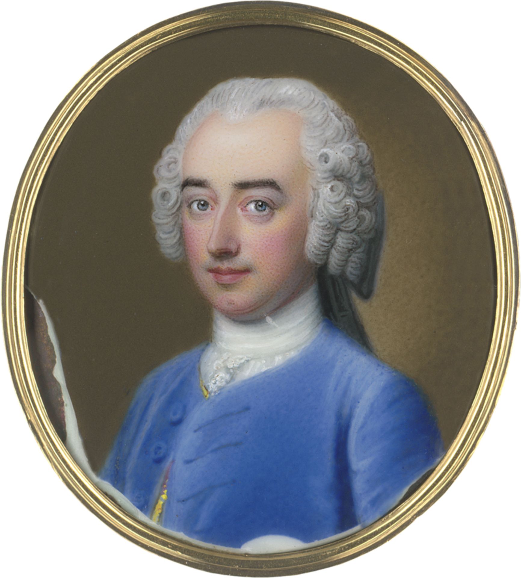 Rouquet, Jean André: Miniatur Portrait eines jungen Mannes in blauer Jacke