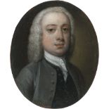 Britisch: um 1750. Miniatur Portrait eines jungen Mannes in hellgr...