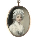 Engleheart, George - In der Art: Miniatur Portrait einer jungen Frau in weißem Kleid mit ...