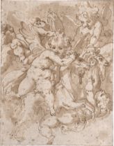 Italienisch: um 1600. Putti in den Wolken auf Ziegenböcken reitend