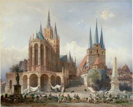 Eibner, Friedrich: Der Domplatz in Erfurt mit Dom, Severikirche und Erthal-...