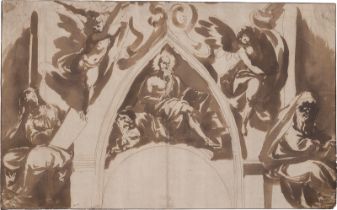 Italienisch: 17. Jh. Wandaufriss mit dem hl. Hieronymus in einem Spit...