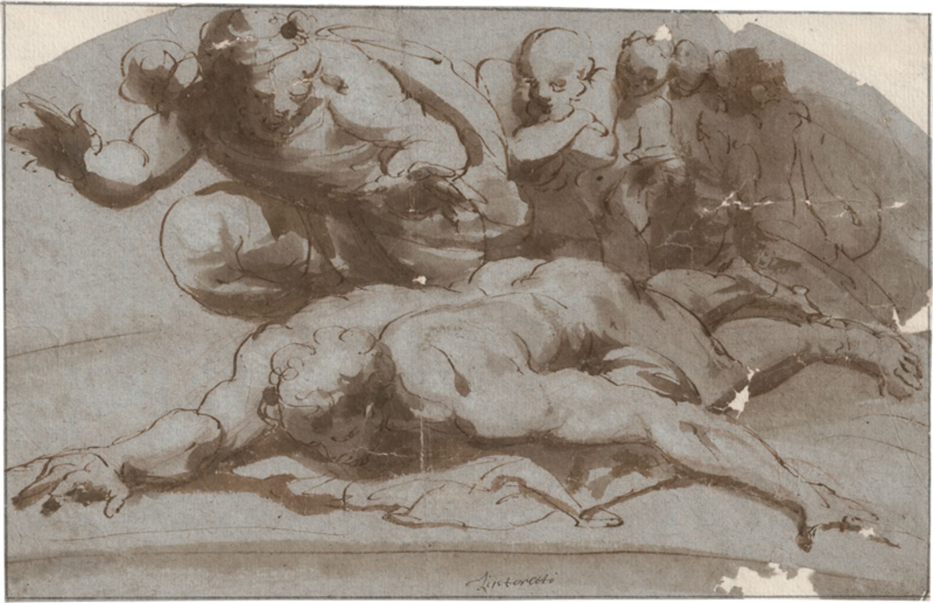 Italienisch: 16. Jh. Szene aus der Antike mit liegendem männlichen Ak...