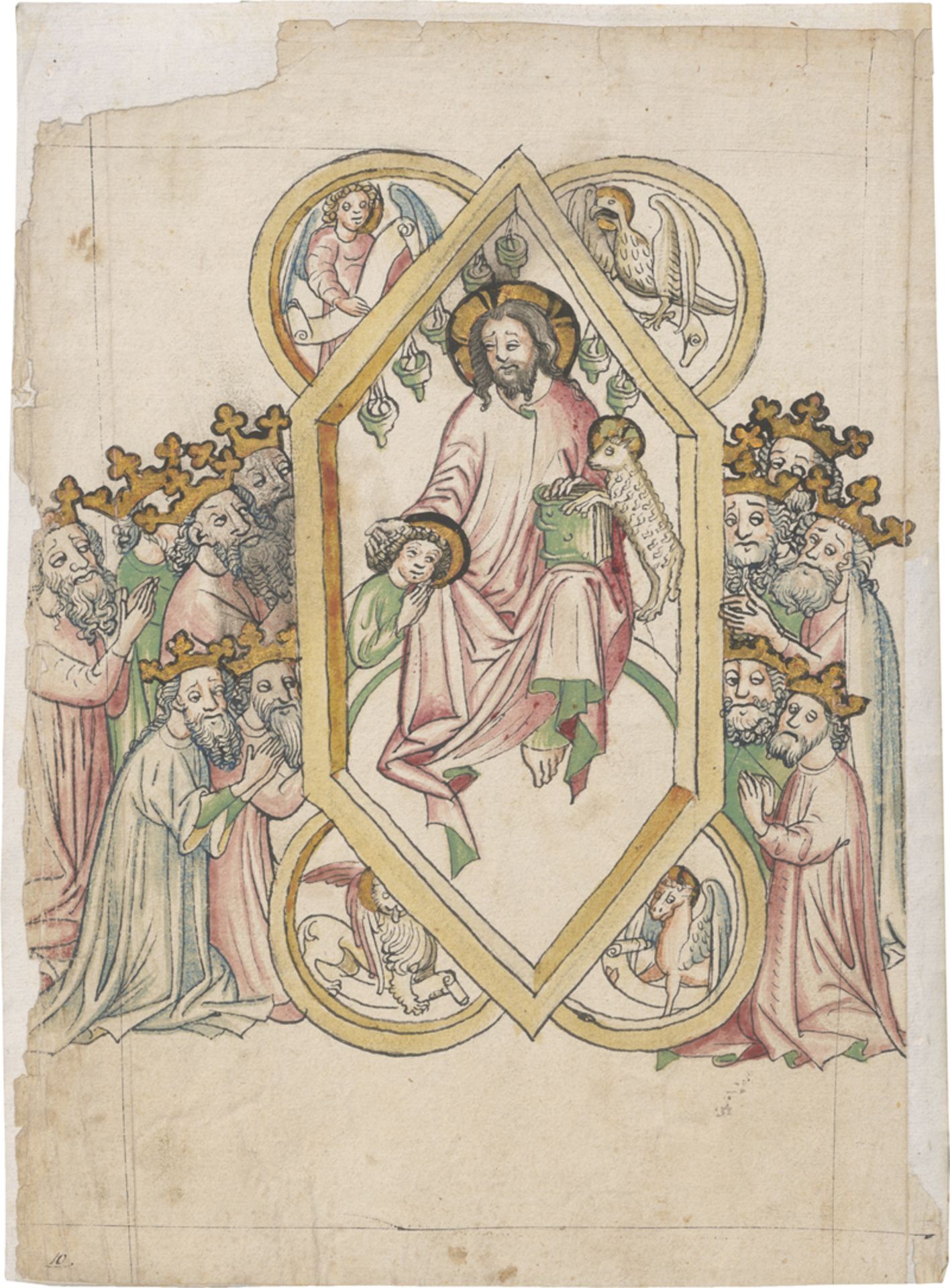 Deutsch: um 1420. Christus, umgeben von den Attributen der Evange...