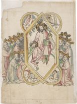 Deutsch: um 1420. Christus, umgeben von den Attributen der Evange...