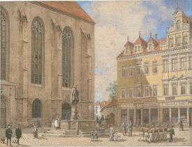 Deutsch: um 1890. Meißen: Der Heinrichsplatz mit dem Franziskaner...