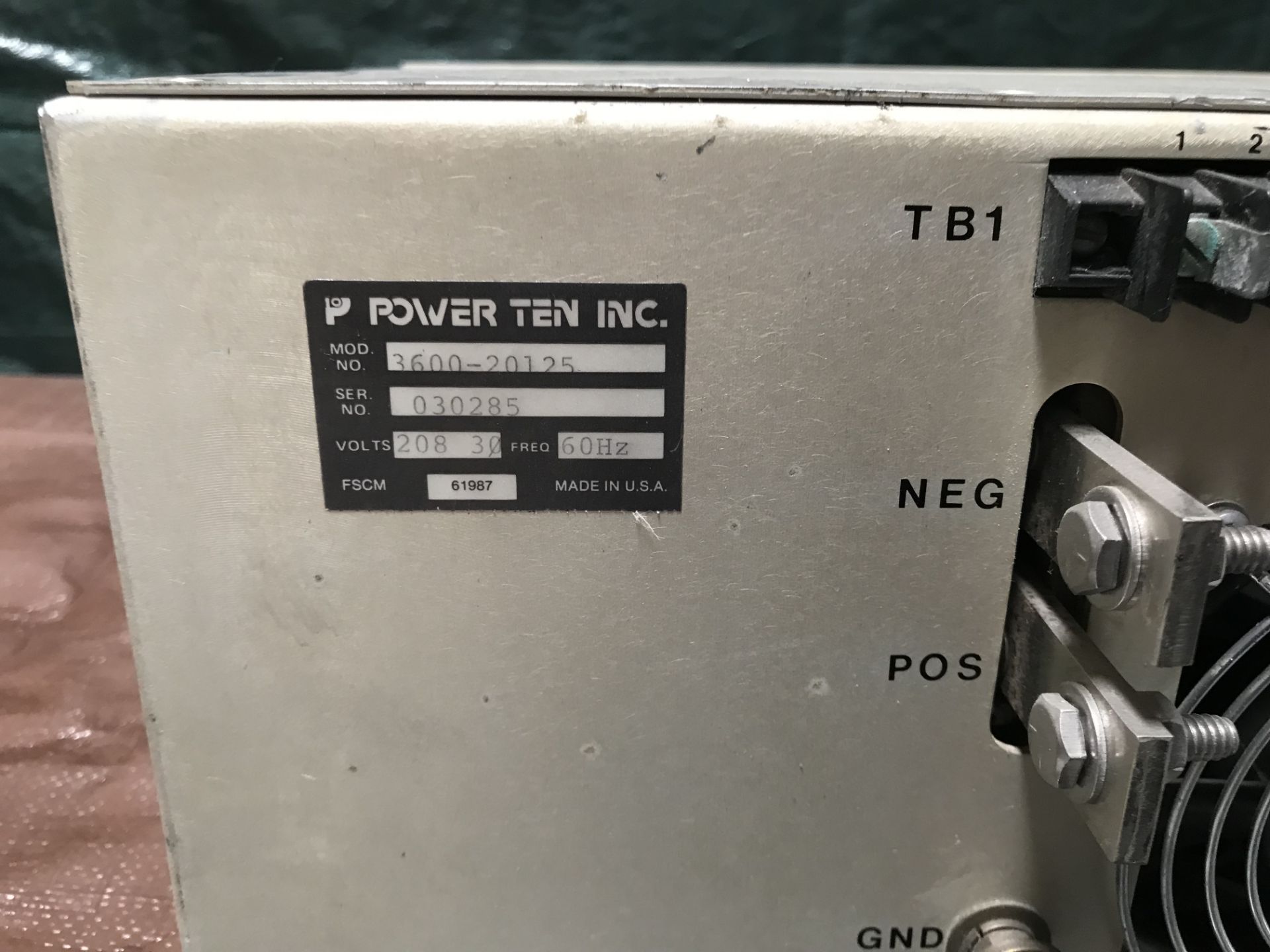 #075 Power Ten Inc. Model: 3600-20125, SN: 030285, Input: 208VAC 3Phase 60Hz, Output: 0-20VDC/125Amp - Image 7 of 8