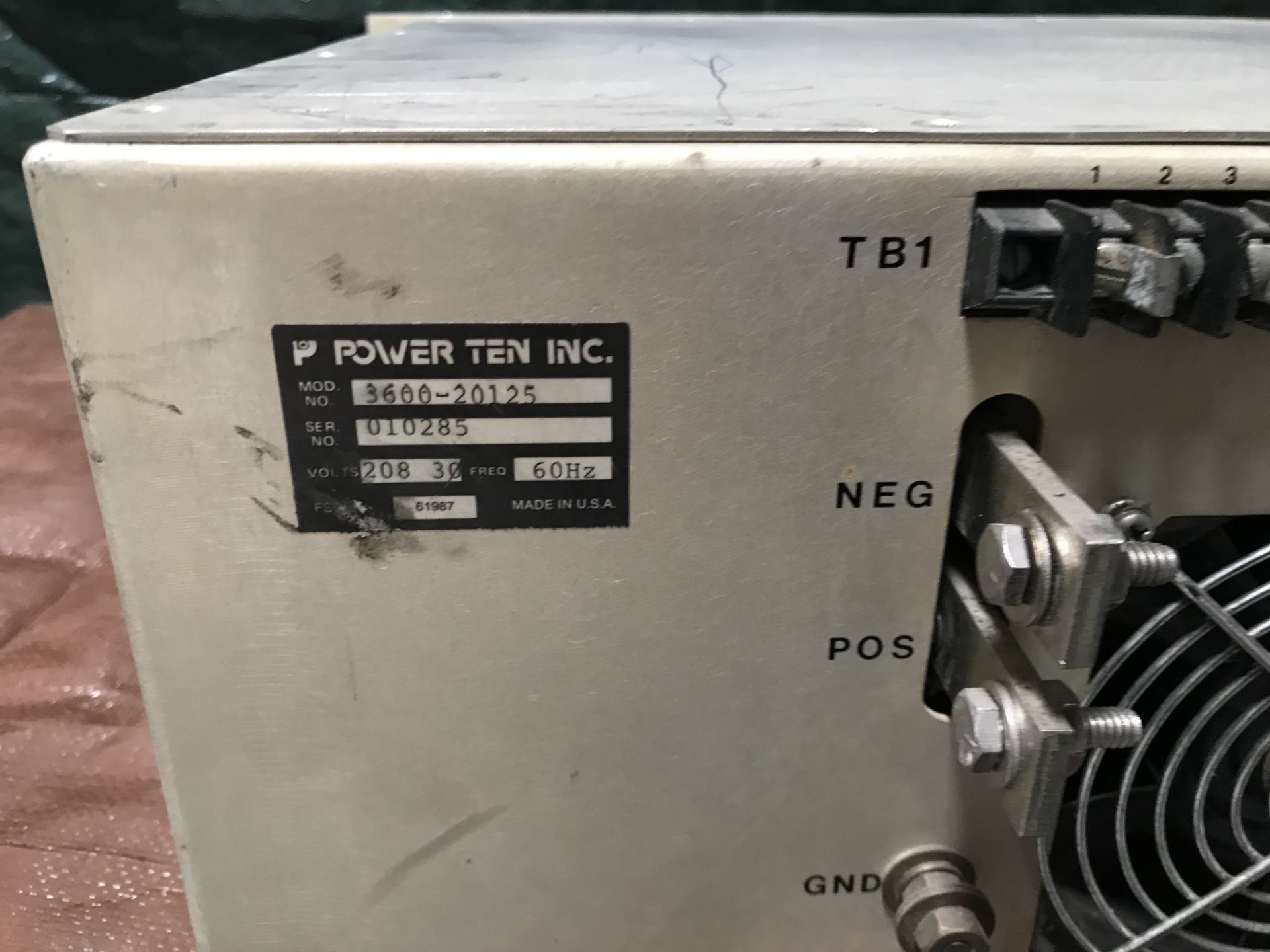 #079 Power Ten Inc. Model: 3600-20125, SN: 010285, Input: 208VAC 3Phase 60Hz, Output: 0-20VDC/125Amp - Image 7 of 9