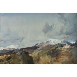 *Sir William Russell Flint (Scottish, 1880-1969) A landscape of snow-capped mountains,