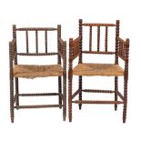 Two Dutch bobbin-turned hardwood elbow chairs, 19th century,