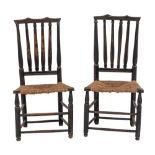 A pair of north American ebonised wood 'banister back' side chairs, late 18th century,