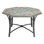 An Indian pietre dure inset marble and wrought iron mounted centre table,