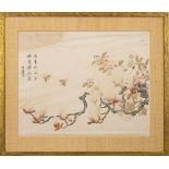 After Ding Yingzong (Chinese, active ca 1700-1750) woodblock print, Magnolia and Bees: 28 x 34.