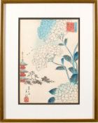 Two Japanese Showa period, woodblock prints, a study of girl in moonlight, 40.5 x 25.
