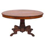 A Regency rosewood oval centre table, possibly Irish,