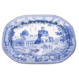 A John Rogers & Son blue and white pottery meat dish transfer printed with a view of Monopteros or