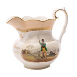 A large 19th century English porcelain jug inscribed 'John Lees 1839' painted to each side with a