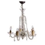 An early 20th century five light glass chandelier,