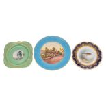 Two Royal Worcester porcelain plates and an Aynsley named fish plate,