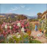 Cecil Mendelssohn Round (1865-1933) Summertime; figures in a Dartmoor garden,