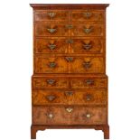 A George II walnut and crossbanded chest on chest,