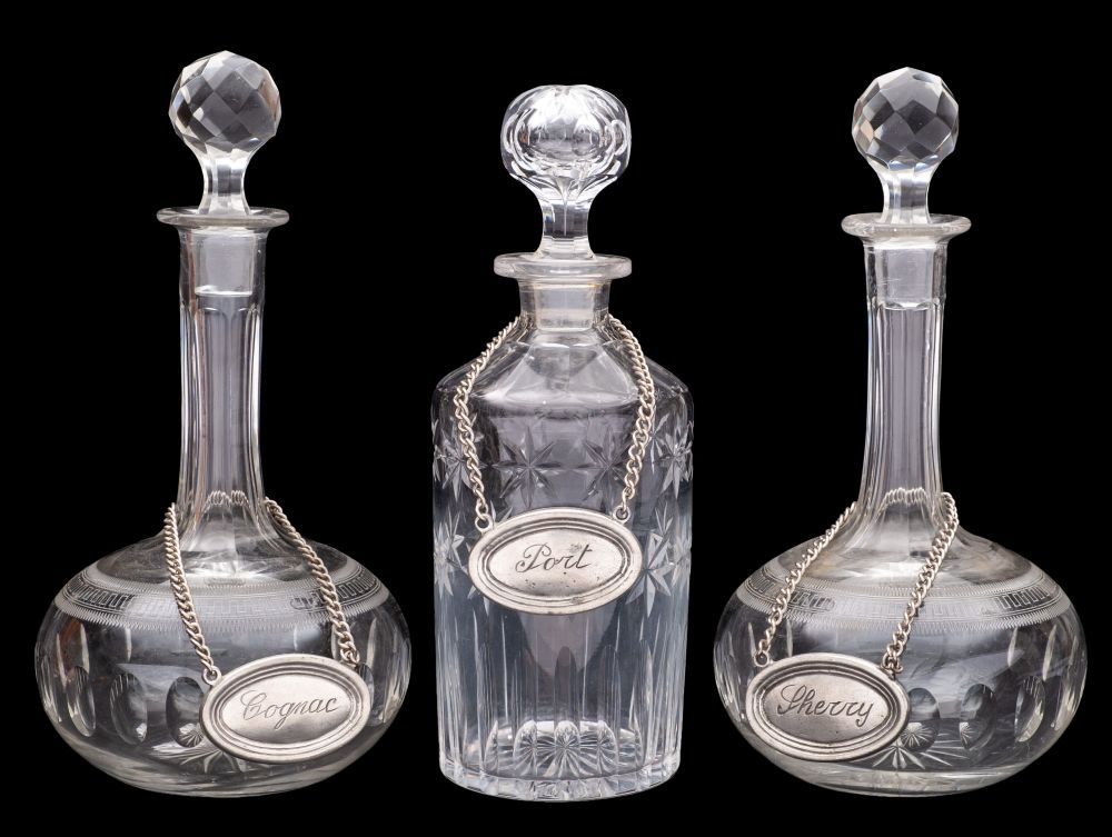 A pair of clear glass decanters and stoppers and one other, - Image 2 of 2