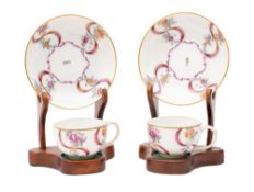 A pair of Zurich teacups and saucers,