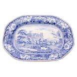 A John Meir & Sons blue and white pottery 'named view' meat dish transfer printed with a view of