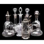 A Bohemian glass stein and five decanters and stoppers,