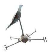 A copper weather vane, in the form of a pheasant mounted on a sphere base with cardinal points,