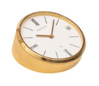 Jaeger-LeCoultre a gilt-brass desk timepiece, having an eight-day duration timepiece movement,