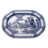 A Spode blue and white transfer printed pearlware 'Boy on a Buffalo' meat dish with moth,