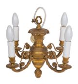 A gilt metal four-branch chandelier,