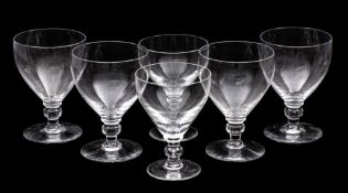 A group of six [four+two] glass rummers with plain bowls and on knopped stems, 14 & 15cm.