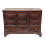 A late George II oak mule chest, mid 18th century,