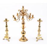 A large brass eight-branch candelabrum in the Dutch style,