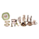 A mixed lot of English and Continental ceramics including a Sevres-style biscuit group of