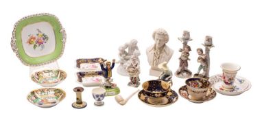 A mixed lot of English and Continental ceramics including a Sevres-style biscuit group of
