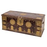 A 'Zanzibar' brass mounted hardwood chest, 19th century; the hinged cover,