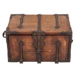 A Louis XV walnut and iron bound coffre fort,