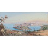 Gianni Bonello (Maltese, 1858-1920) A harbour view, probably the grand harbour at Valletta,
