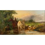 Attributed to Edward Adveno Brooke (1821-1910) A stream with children and horses watering signed ?