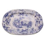 A Davenport blue and white meat dish transfer printed with the 'Bride of Lammermoor' from 'Scott's
