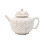 A rare Meissen Böttger white teapot and cover of globular form with domed cover and pierced finial,