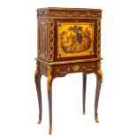 A kingwood, gilt metal mounted and japanned secretaire cabinet on stand in Louis XV taste,