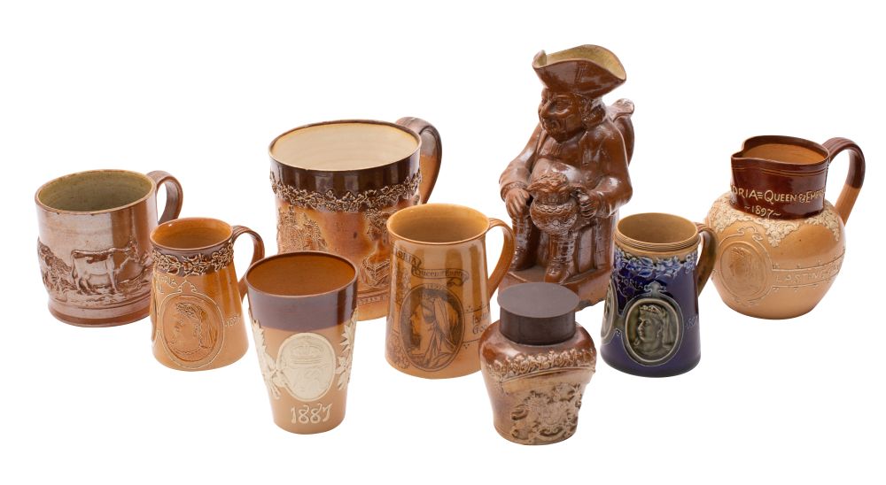 A mixed lot of brown salt glazed commemorative and other stoneware,