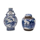 A Chinese porcelain moon flask and a crackle ware jar and cover,